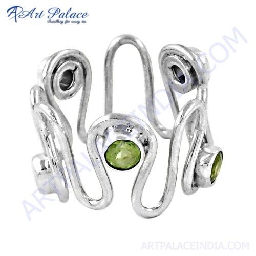 Unique Style Peridot Gemstone Silver Ring