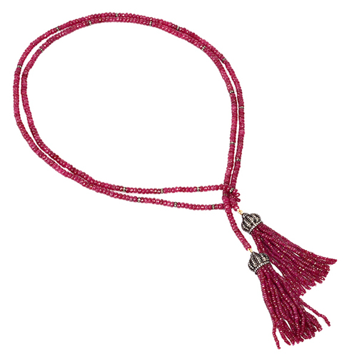 Gold Silver Ruby Beads Tassel Necklace Jewelry
