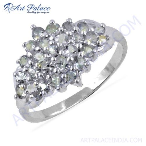 Vintage Inspired Blue Topaz Gemstone Silver Ring