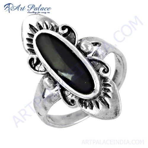 Indian Ethnic Designer Black Onyx Gemstone Silver Ring