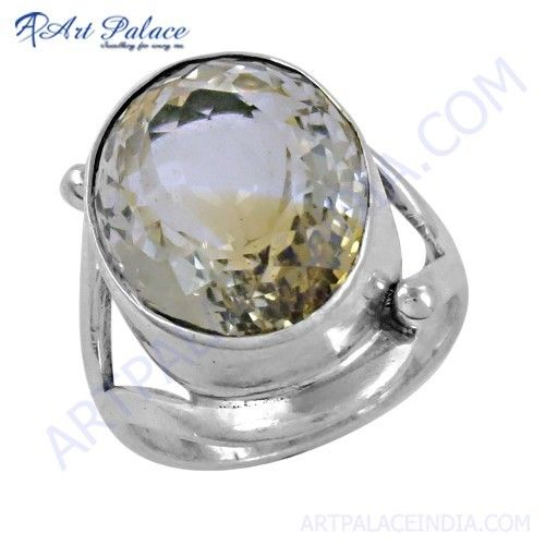 Rocking Style Citrine Gemstone Silver Ring