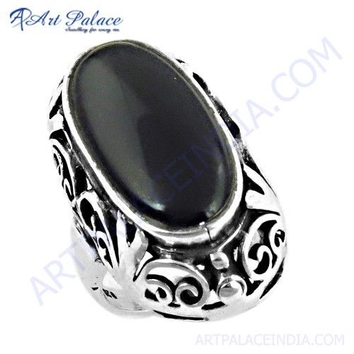 Feminine Unique Designer Black Onyx Gemstone Silver Ring