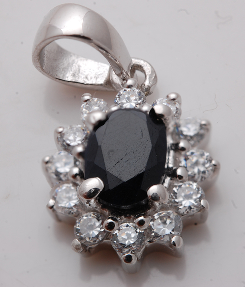 Pendants Oval Shape Opaque Sapphire And Cz Silver Jewelry, Russian Style Silver Jewelry Wholesale Supplier