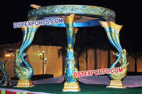 Wedding Peacock Mandap - Fiber, Heavy, Blue | Elegant Design, Intricate Carving, Peacock Theme, Easy Assembly