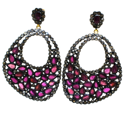 Cluster Diamond and Ruby Earrings - Gold 2x1.5 Inches Purple, Drop Style, Elegant Design, Durable, Skin-Friendly