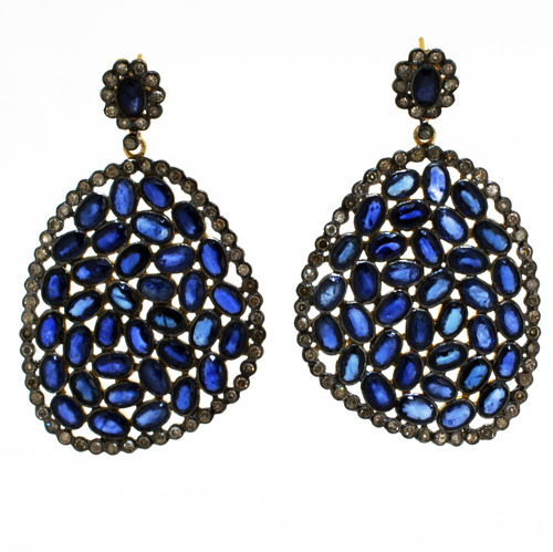 Blue Sapphire & Diamond Cluster Earrings