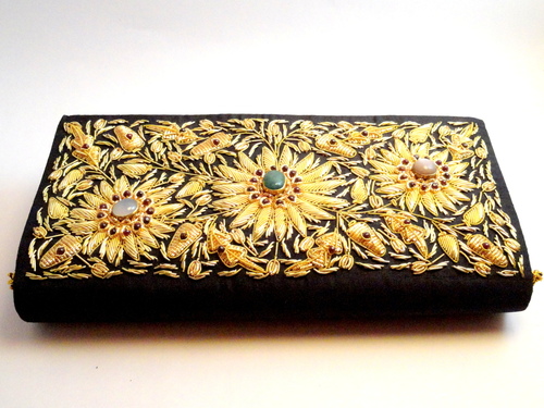 Hand Embroidery Zari Work Clutch or Purse