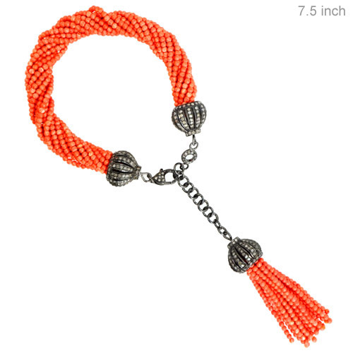 Diamond Coral Beaded Tassel Bracelet