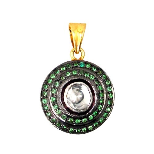 Rose Cut Diamond Tsavorite Gemstone Pendant