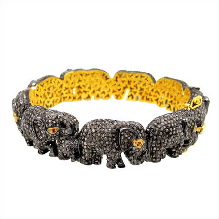Elephant Design Pave Diamond Ruby Bangle