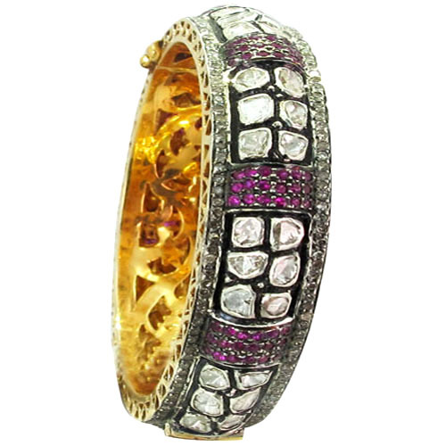 Rose Cut Diamond Ruby Bangle