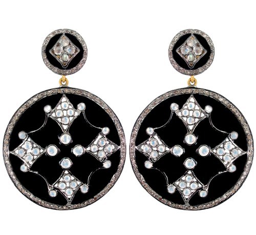 Silver Diamond Moonstone Earrings Enamel Jewelry