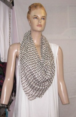 Cream and Brown Polyester Printed Fancy Stole