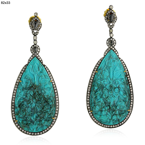Carved Turquoise Dangle Earrings 
