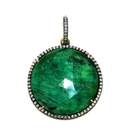 Diamond Pave Emerald Gemstone Pendant - 14k Gold, 21.85 CTS Emerald, 0.74 CTS Diamond, Sterling Silver | Elegant Design, BIS Hallmark, Flawless Finish