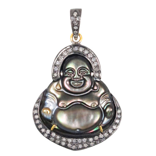 लाफिंग बुद्धा पर्ल सिल्वर डायमंड पेंडेंट