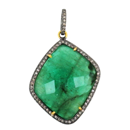 Precious Emerald Gemstone Diamond Pendant