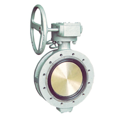 Double eccentric worm-type gear flanged butterfly valve