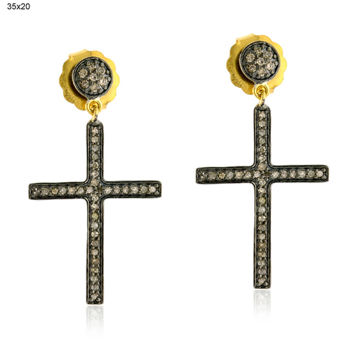 Pave Diamond Cross Earrings