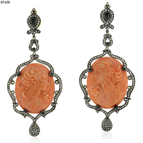 Cameo Dangle Diamond Earrings