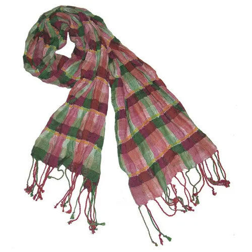 Crinkal Cotton Printed Fancy Shawl - Color: Peach & Green & Maroon