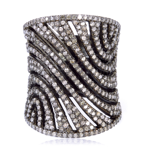 Pave Diamond Band Ring - Sterling Silver 10.740g, 1.700 Ct Diamonds | Handcrafted, Elegant Design, Luxury Jewelry