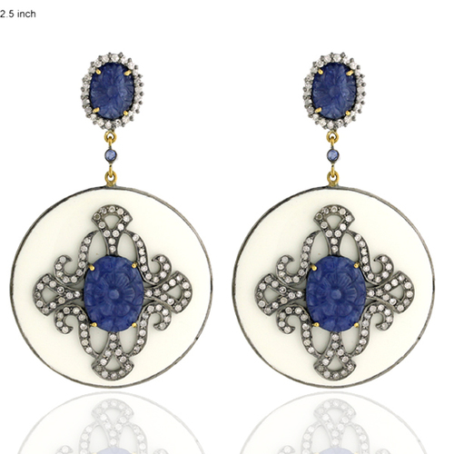 Blue Sapphire Enamel Dangle Earrings