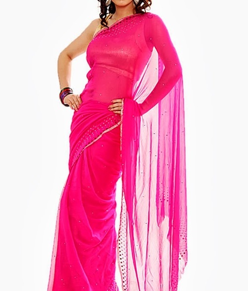 FAVOLA Stunning Hot Pink Designer Crystallized Sari
