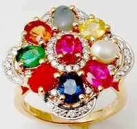 Emerald Ruby Sapphire Hessonite Diamond Pearl Coral Cats Eye Gold Ring  Gender: Women's