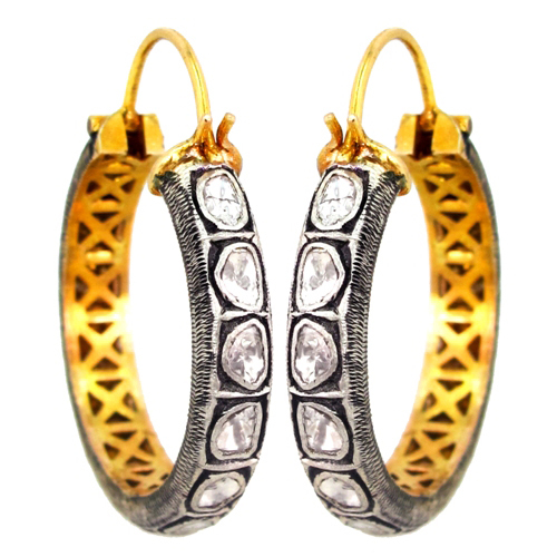 Rose Cut Diamond Hoop Earrings