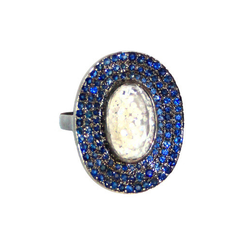 Blue Sapphire Crystal Silver Diamond Ladies Ring
