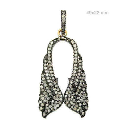 Stylish Birds Diamond Silver Pendant - Silver & 14k Gold, 49x22 mm, 1.61 Ct Diamond Accent, Elegant Design