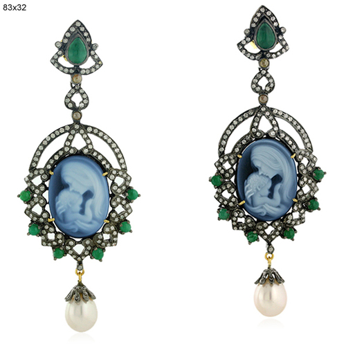 Emerald Cameo Dangle Earrings