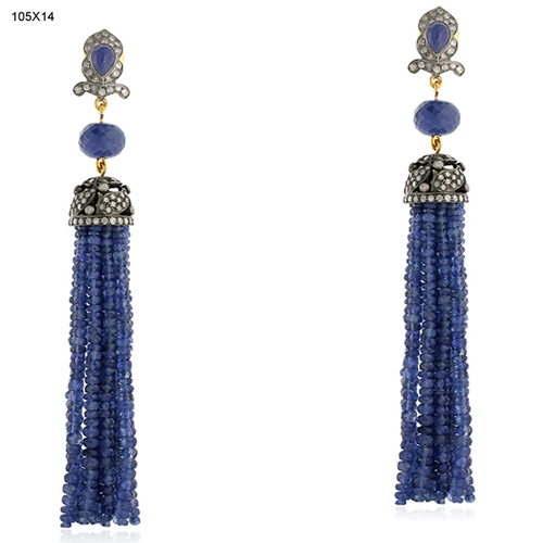 Blue Sapphire Beads Tassel Earrings