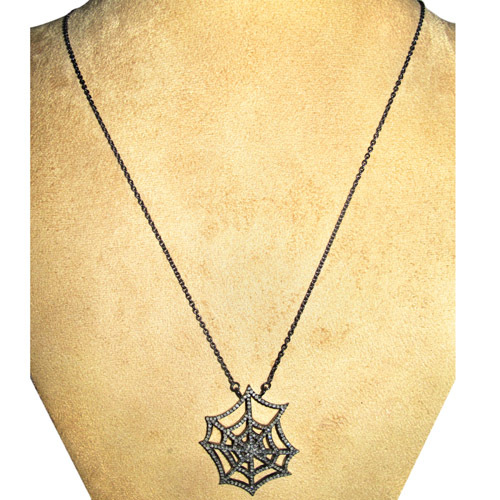 Spider Web Silver Pave Diamond Necklace Jewelry