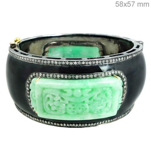 Carved Designer Diamond Black Enamel Fashionable Bangle