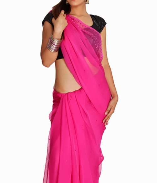 FAVOLA Stunning Hot Pink Crystallized Sari