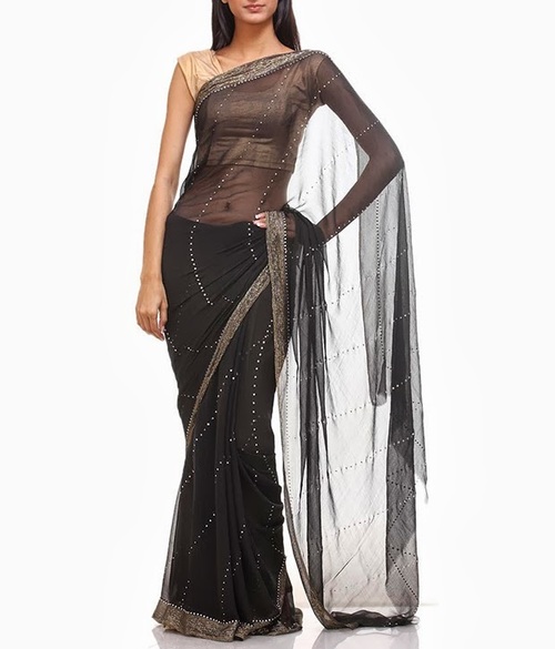 FAVOLA Designer Amazing Black Falling Stars Crystallized Sari