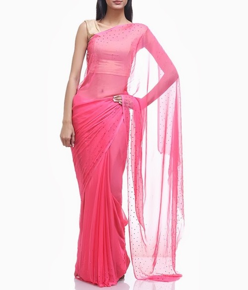 FAVOLA Designer Pink Gradation Crystallized Sari