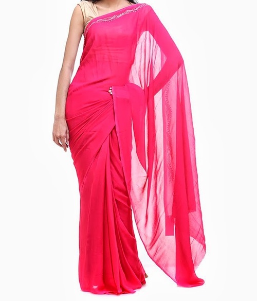 FAVOLA Designer Sizzling Hot Pink Crystallized Sari