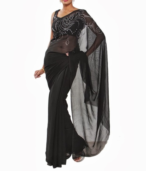 FAVOLA Designer Blissful Black Crystallized Sari