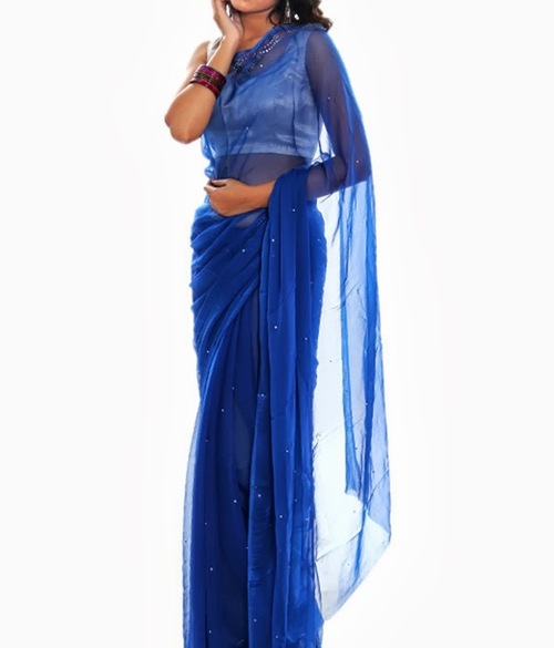FAVOLA Designer Royal Blue Petite Crystallized Sari