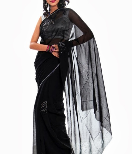 FAVOLA Designer Stunning Black Crystallized Sari