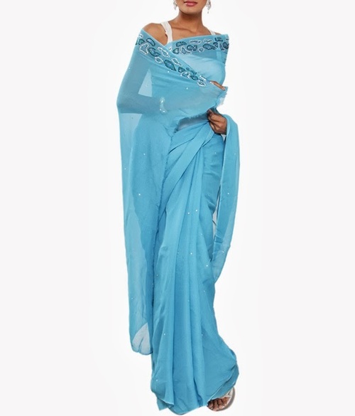 FAVOLA Fabulous Designer Ink Blue Crystallized Sari