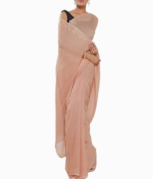 FAVOLA Designer Stylish Beige Crystallized Sari - Silk Blend, 5-6 Yards, Beige | Elegant Look, Fine Finish, Skin Friendly