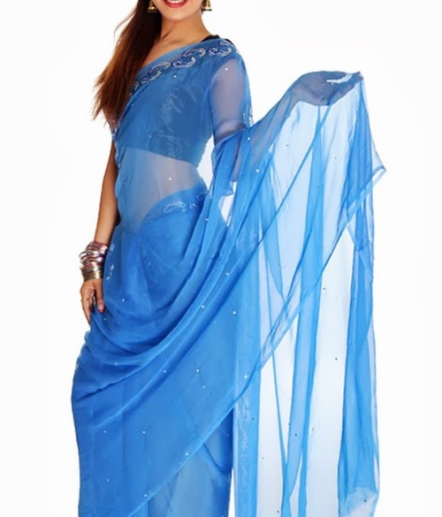 FAVOLA Beautiful Designer Blue Ambi Pattern Crystallized Sari