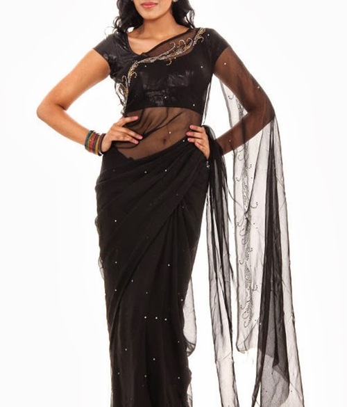 FAVOLA Designer Stunning Black Crystallized Sari