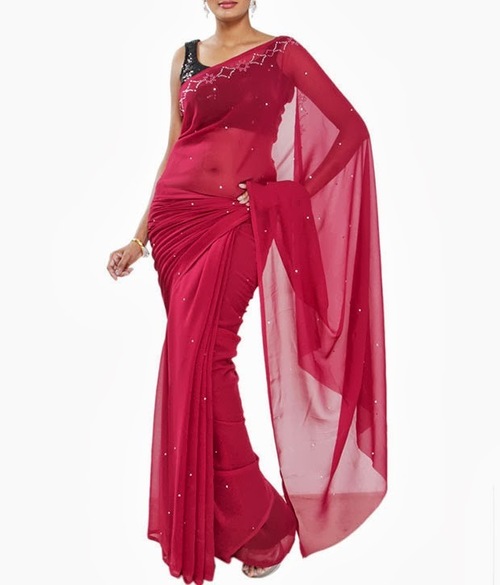 FAVOLA Designer Bewitching Maroon Crystallized Sari