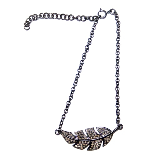 Silver Chain Leaf Pave Diamond Bracelet