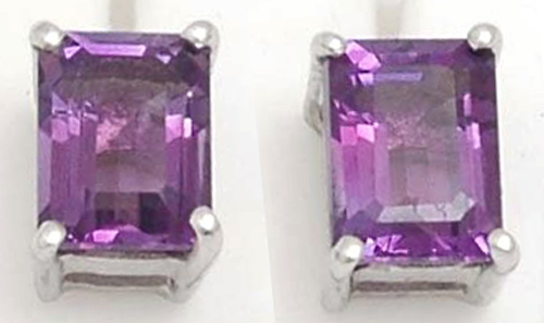 Octagon Shape Emererald Cut Amethyst Sterling Silver Studs Gender: Women